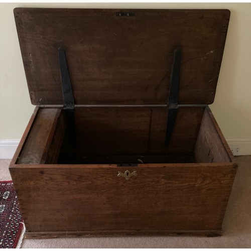 61 - A 19thC elm chest with candle box, handles, hinges and escutcheon all original. 108cm l x 53cm w x 5... 