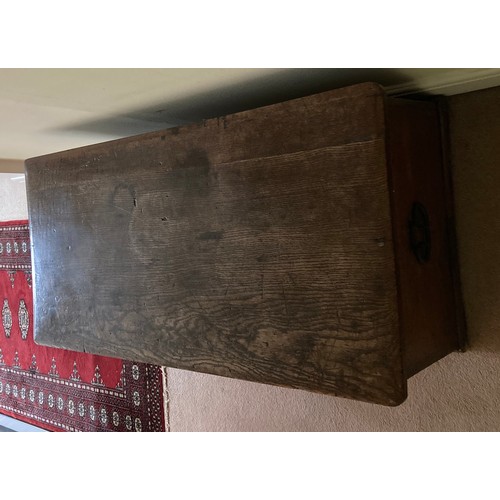 61 - A 19thC elm chest with candle box, handles, hinges and escutcheon all original. 108cm l x 53cm w x 5... 