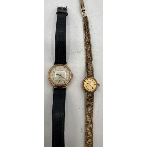 547 - A 9 carat gold cased Rotary ladies wristwatch with 9 carat gold bracelet together with a Glaco ladie... 