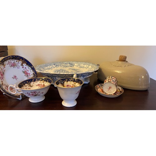 229 - Ceramics to include a Royal Crown Derby coffee can and saucer, 19thC cups and saucer, blue and white... 