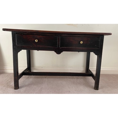 80 - An 18thC oak side table with two drawers to front. 116cm w x 51cm d x 69cm h.