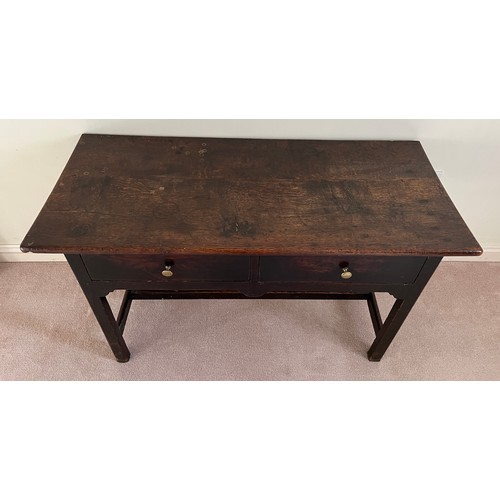 80 - An 18thC oak side table with two drawers to front. 116cm w x 51cm d x 69cm h.