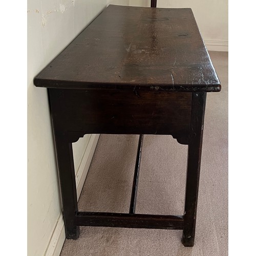 80 - An 18thC oak side table with two drawers to front. 116cm w x 51cm d x 69cm h.