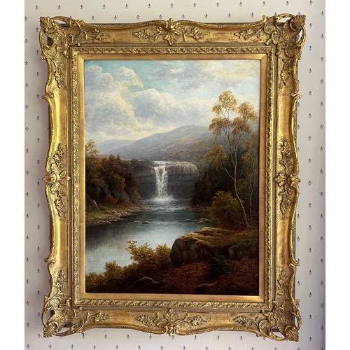 1179 - William Mellor (1851-1931) Waterfall landscape, ‘Teesdale’ oil on canvas. 60cm x 45cm.