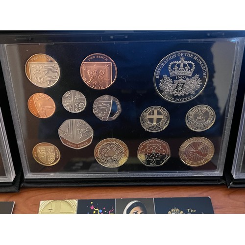 575 - Three cased sets of United Kingdom proof coins, limited editions issued by Royal Mint with accompany... 