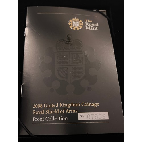 578 - Four Royal Mint 2008 United Kingdom Coinage Royal Shield of Arms Proof Collection. No. 7908, 7909, 1... 