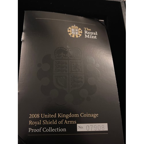 578 - Four Royal Mint 2008 United Kingdom Coinage Royal Shield of Arms Proof Collection. No. 7908, 7909, 1... 