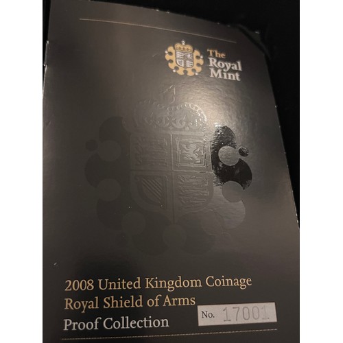 578 - Four Royal Mint 2008 United Kingdom Coinage Royal Shield of Arms Proof Collection. No. 7908, 7909, 1... 