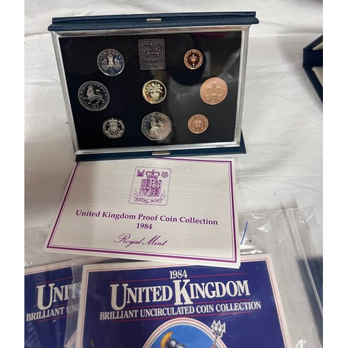 573 - A quantity of Great Britain coinage to include 1982 Proof Collection, 1983 Proof Collection, 1984 Pr... 