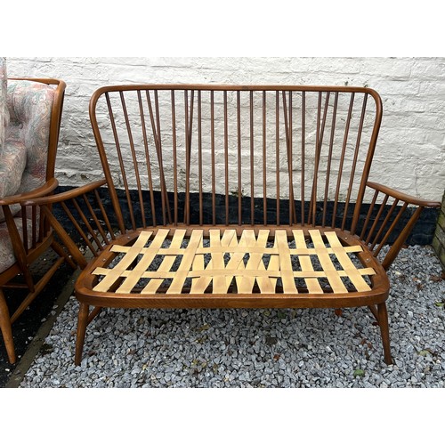 88 - Two seater Ercol sofa and single chair, sofa 140cm w and height to back 91cm.