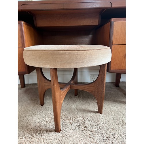 92 - Mid 20thC teak G Plan dressing table and stool. 153cm x 46cm x 118cm h to top of mirror.