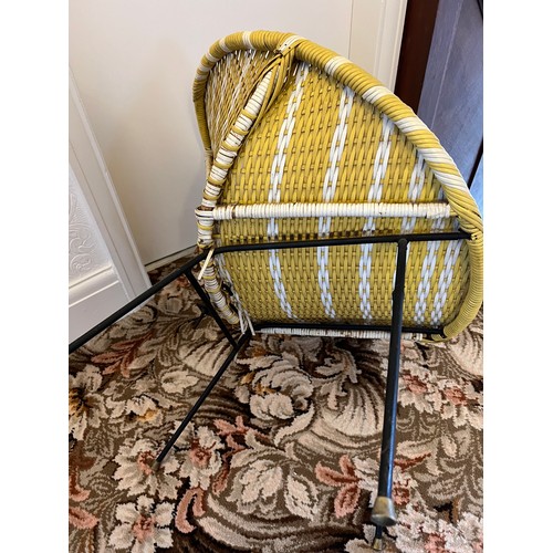 93 - A 20thC yellow and white woven Sputnik type chair on metal legs. Approximately 69cm h to back.