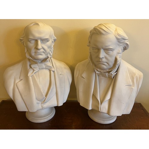 212 - Two 19thC Parian ware busts to include William Ewart Gladstone and John Bright by Adams & Co, after ... 