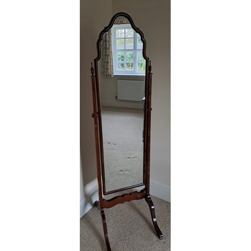 1017 - A mahogany cheval mirror. 157cm h x 54cm w x 41cm d.