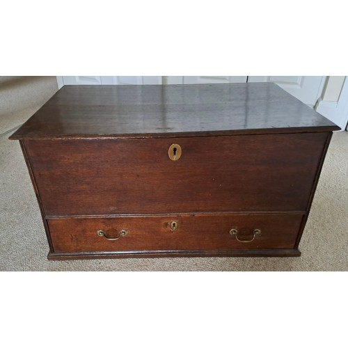 102 - An early 19thC oak box with drawer to base. 39cm h x 75cm w x 46cm d.