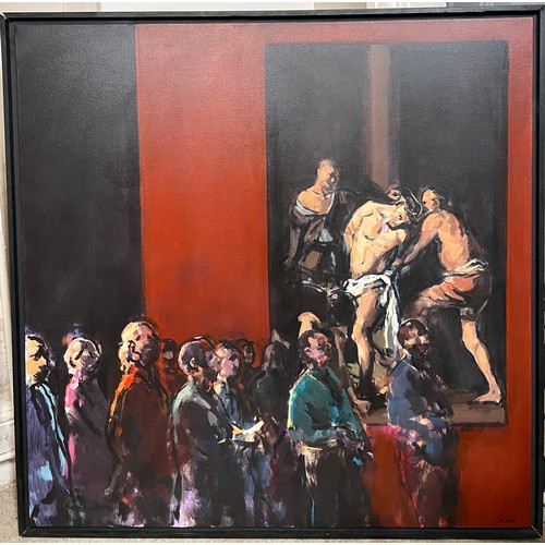 1182 - Neil McGregor (b. 1963-) Oil on canvas, ‘At The Caravaggio’. 96cm x 96cm . Won first prize at the Fe... 