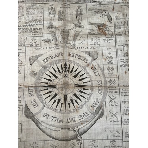 915 - Late 19thC sailors neckerchief, Fulton-Airey patent no. 20771, printed with various advice, drills, ... 