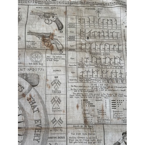 915 - Late 19thC sailors neckerchief, Fulton-Airey patent no. 20771, printed with various advice, drills, ... 