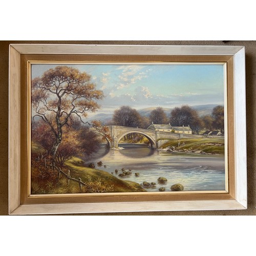 1154 - Oil on board depicting ‘Bolton Bridge, Yorkshire Dales’ by Albert E. Jackson. Approximate size 44cm ... 