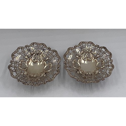 723 - Two hallmarked pierced silver bowls. London 1894, maker Sibray, Hall & Co. 14cm d. Total weight 243g... 