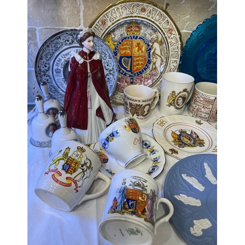 246 - A quantity of Royal commemorative memorabilia to include blue pressed glass plate for Queen Victoria... 