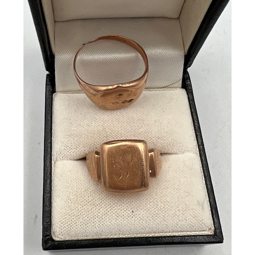 488 - Two 9 carat gold signet rings. Total weight 12.2gm.