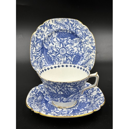 251 - A Royal Crown Derby blue and white part tea service in Peacock pattern, Reg No. 758225 to include 4 ... 