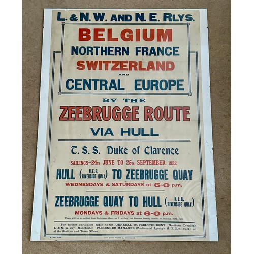 1139 - Railway interest: L.&N.W. and N.E. Rlys poster Belgium, Northern France, Switzerland and Central Eur... 