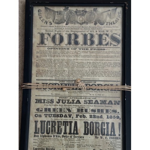 1140 - Double faced framed Theatre posters promoting the second night of Mr & Mrs W. C. Forbes, Mrs Forbes ... 