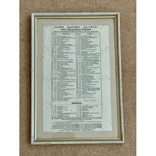 1141 - Railway interest: North Eastern Railway Timetable Hull Paragon arrivals and departures from July 1st... 