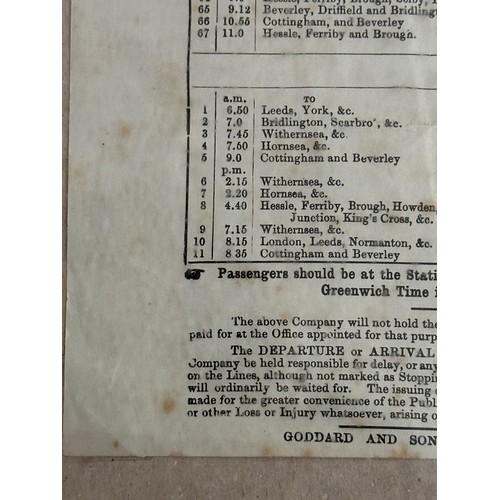 1141 - Railway interest: North Eastern Railway Timetable Hull Paragon arrivals and departures from July 1st... 