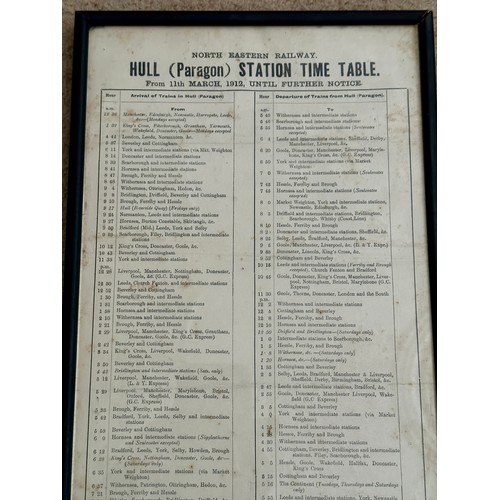 1142 - Railway interest: North Eastern Railway, Hull (Paragon) Station Time Table from 11th March 1912. Pos... 