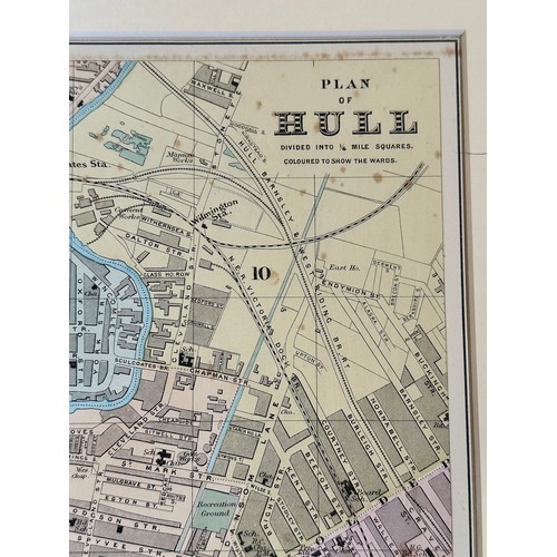 1144 - A PLAN OF HULL DIVIDED INTO 1/4 MILE SQUARES COLOURED TO SHOW THE WARDS.’ by G. W. Bacon c.1907. Unf... 