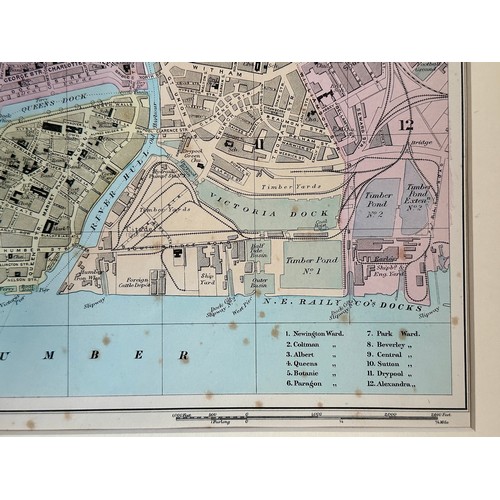 1144 - A PLAN OF HULL DIVIDED INTO 1/4 MILE SQUARES COLOURED TO SHOW THE WARDS.’ by G. W. Bacon c.1907. Unf... 