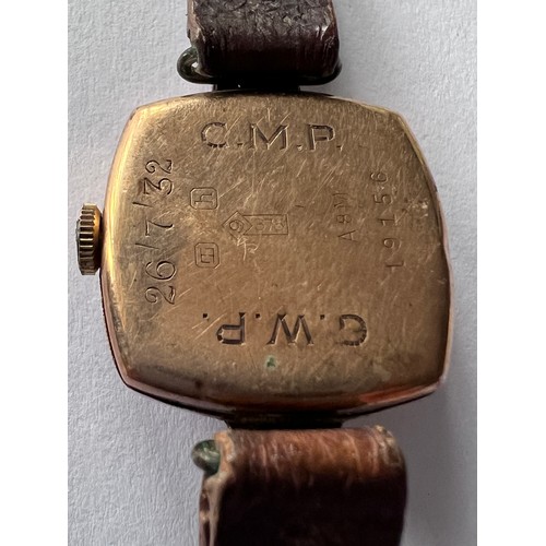 563 - An Audax 9ct ladies wristwatch. Stamped 9 375 A&M 19156, engraved C.M.P. 26/7/32.