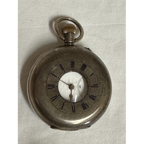 562 - A silver half Hunter pocket watch engraved C.W.Park presented by the Rates Staff N.E.RLY York Sep 30... 