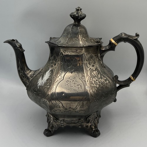 732 - Silver teapot London 1858, maker Edward & John Barnard. Weight 755gm. Inscription to front reads, ‘P... 