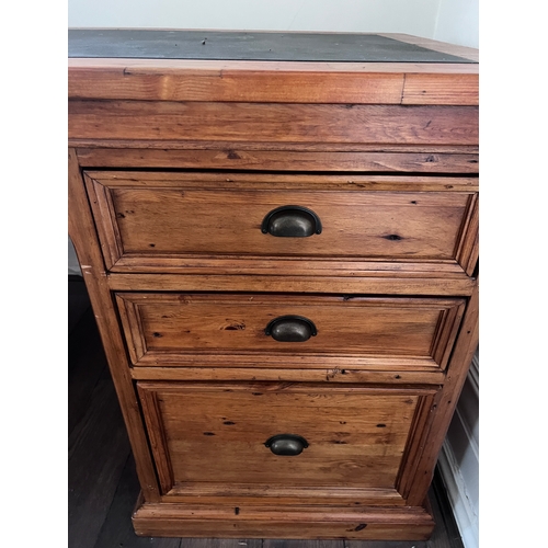 111 - A PGT Reclaimed large pine pedestal desk with three drawers to each side together with a PGT 'Reclai... 