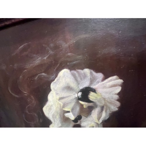 1192 - An oil on board, possibly Dutch of still life depicting violin, rose and a Pierrot. Signed l.l. indi... 