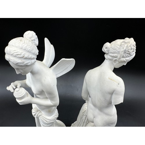 263 - Two Royal Copenhagen Parian ware figures. Psyche 31cm and Venus with the apple. Both after Bertel Th... 