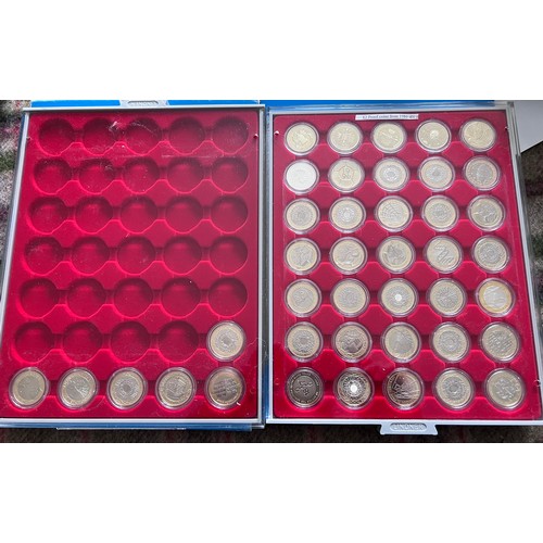 612 - Two trays of 41 two pound proof coins from 1986 to 2010 to include 1999 Rugby World Cup, 2002 Common... 