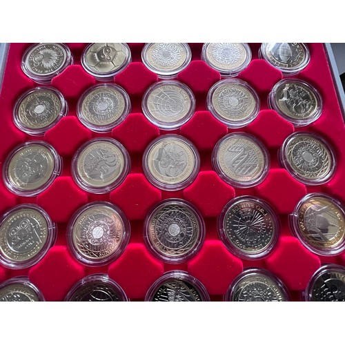 612 - Two trays of 41 two pound proof coins from 1986 to 2010 to include 1999 Rugby World Cup, 2002 Common... 