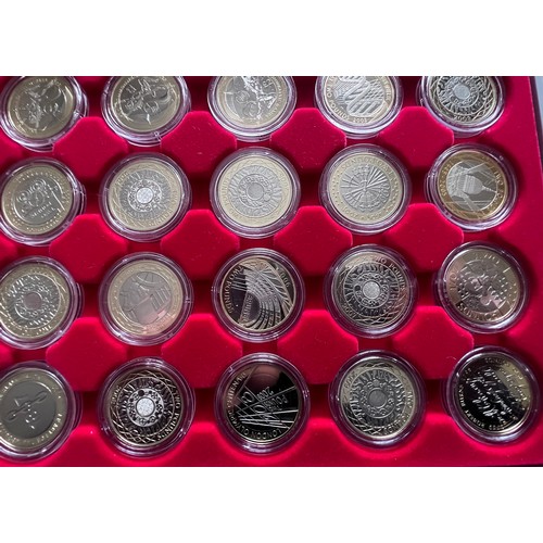 612 - Two trays of 41 two pound proof coins from 1986 to 2010 to include 1999 Rugby World Cup, 2002 Common... 