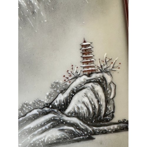 270 - A framed Chinese porcelain plaque of a winter landscape. Visible plaque 36.5 x 24cm.