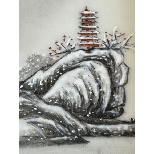 270 - A framed Chinese porcelain plaque of a winter landscape. Visible plaque 36.5 x 24cm.