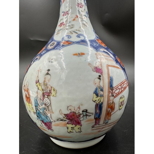 265 - A pair of Oriental vases, bottle vase 24cm h, the other lidded vase probably Japanese Imari, 23cm h.