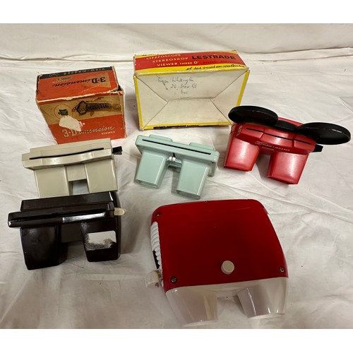 1036 - A quantity of stereoscope/view masters to include a Simplex stereoscope Lestrade Vert with box, Saye... 