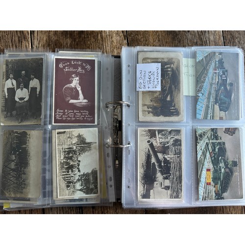 756 - A large collection of World War I & II postcards depicting soldiers, artillery tanks, camps, many bo... 