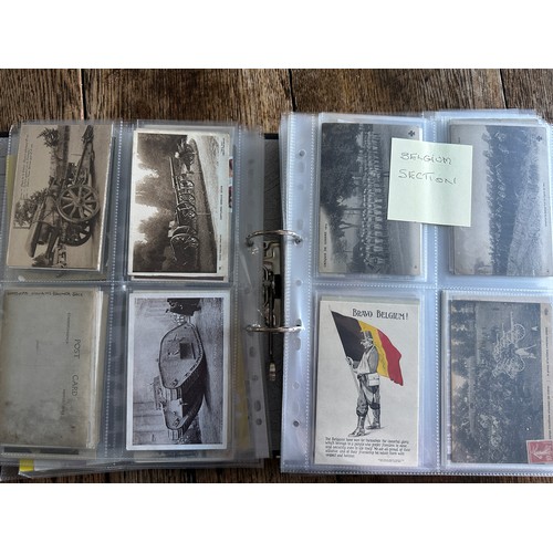 756 - A large collection of World War I & II postcards depicting soldiers, artillery tanks, camps, many bo... 