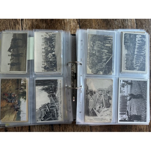 756 - A large collection of World War I & II postcards depicting soldiers, artillery tanks, camps, many bo... 